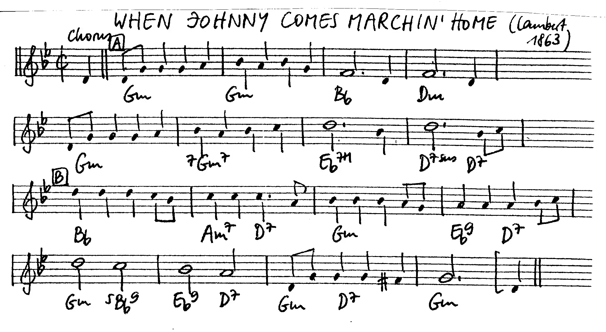 when johnny comes marchin' home free jazz leadsheet - Courtesy of the Jungle Jazz Band